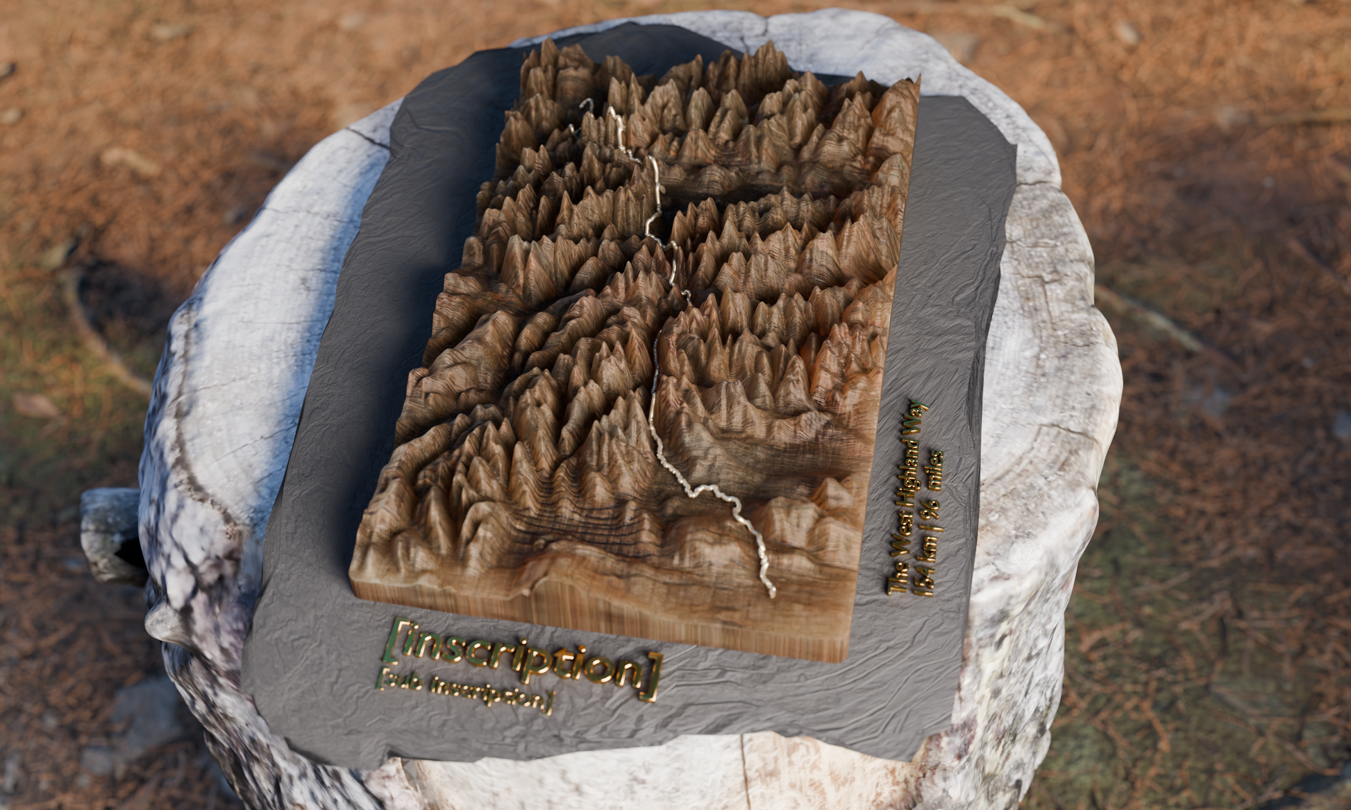West Highland Way terrain block — overhead view on slate base