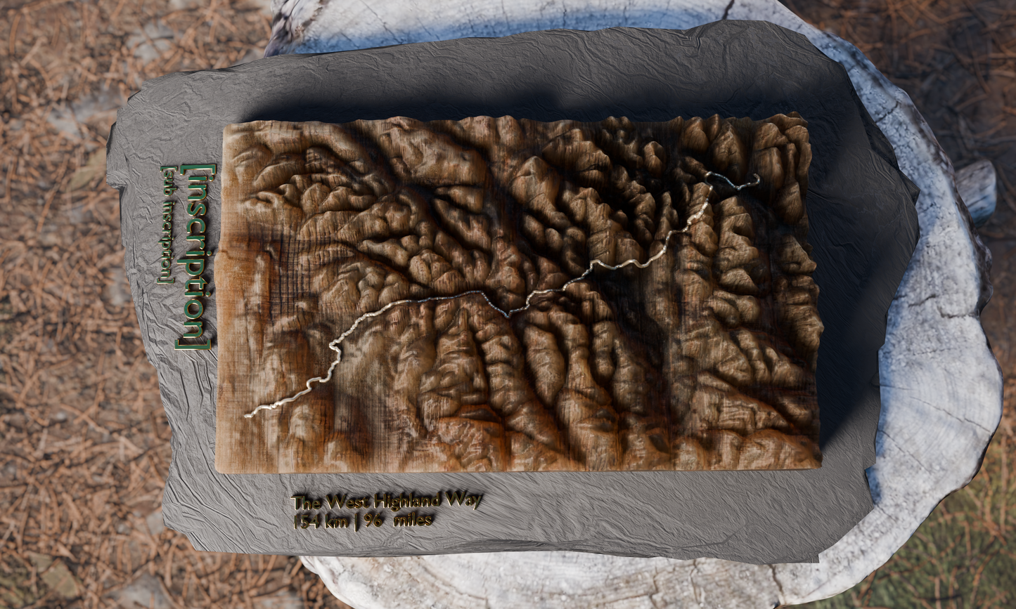 West Highland Way terrain block — top-down showing route and inscription