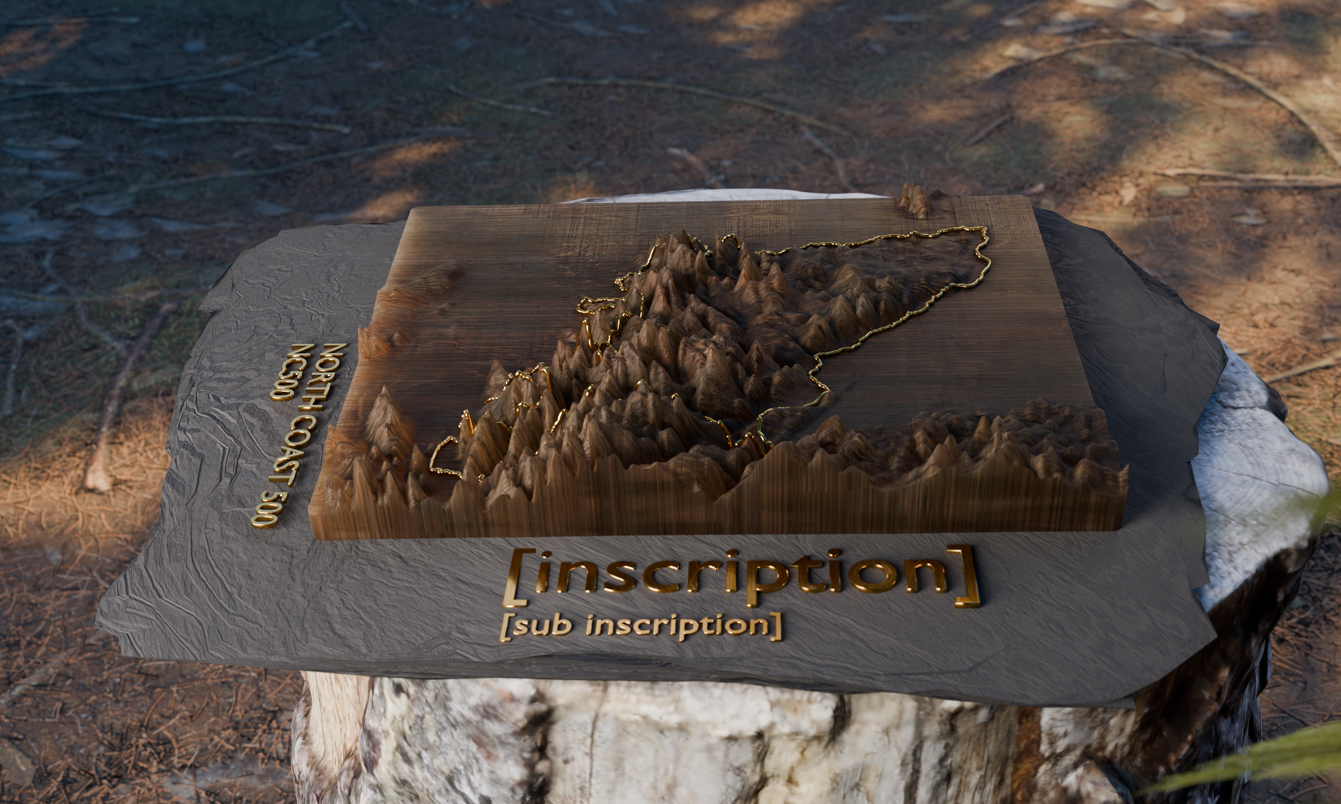 NC500 terrain block — side angle showing inscription area