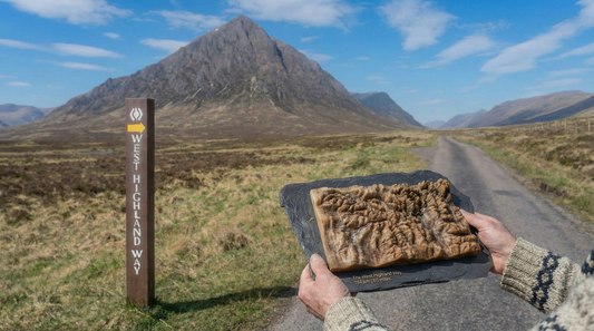 West Highland Way terrain block held up in front of Buachaille Etive Mor